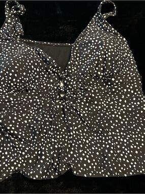 Time and Tru Black and White Polka Dot Swim Top